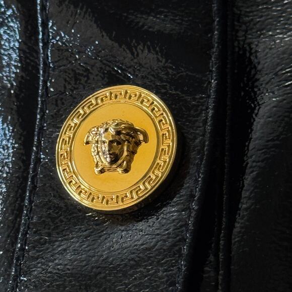 Versace Vinyl Midi Skirt Medusa Head Gold Buttons Black IT 40 US 4 - Picture 15 of 15